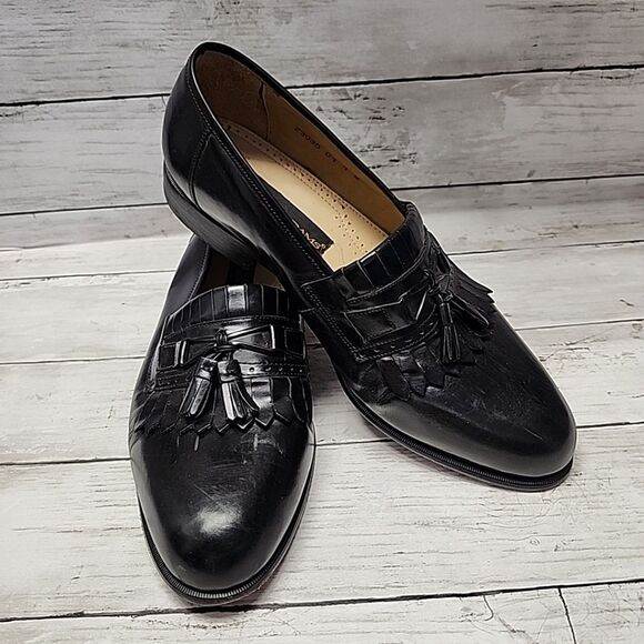 Stacy Adams Mens Leather Kiltie Tassel Dress Shoes Sz 11M Black Slip On - Picture 5 of 11